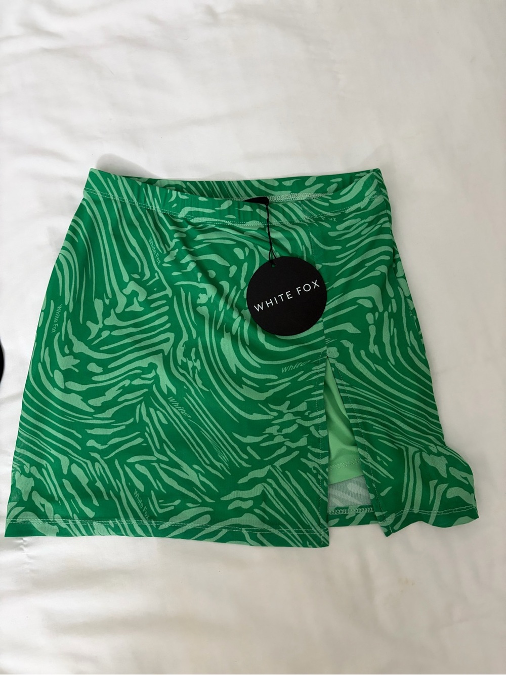 NWT White Fox Boutique times like this Green Printed Mini Skirt with Front Slit